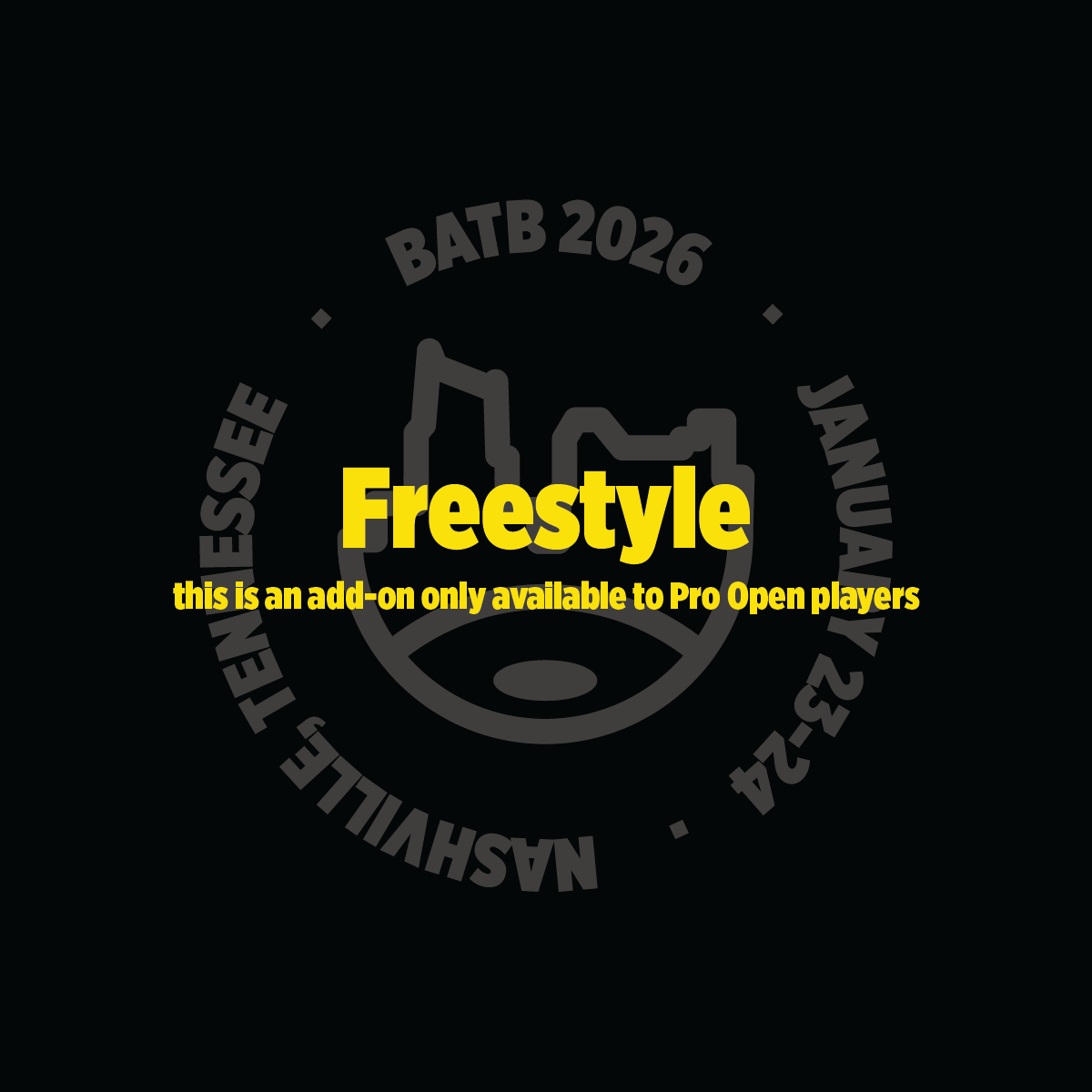 Black background with yellow text and a logo, featuring the word 'Freestyle' and event details.